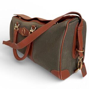 Vintage Dorema Made in Italy Leather & Canvas Bag - Green/Brown Boston Style